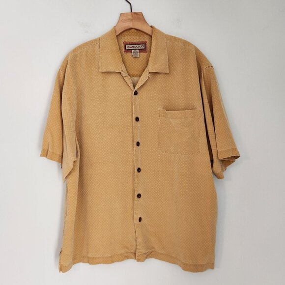 Jamaica Jaxx Shirt 100% Silk Button Up Yellow Embroidered Design Large EUC - Picture 3 of 11